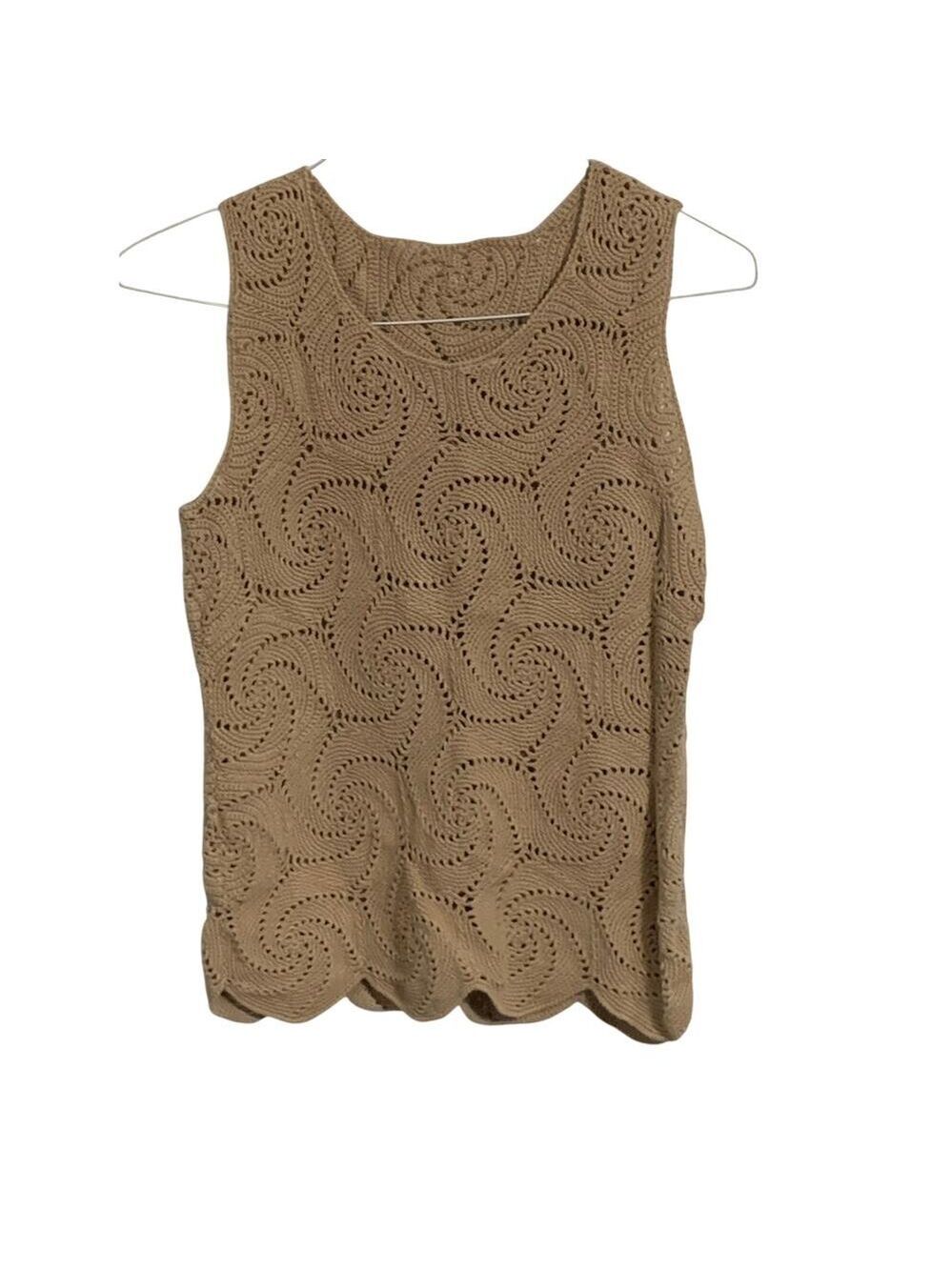 Vintage handmade woven tan sleeveless top unique boho hippie